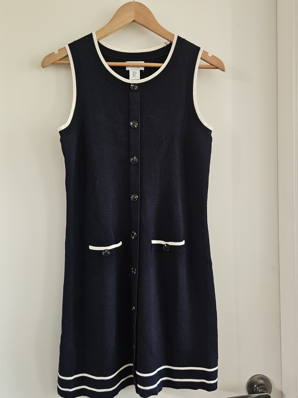 Song of Style Navy Sleeveless Button-Front Midi Dress with White Trim